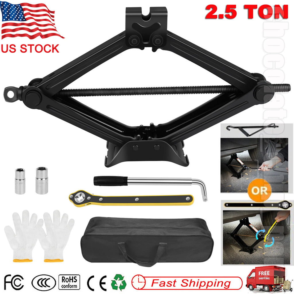 2.5Ton Scissor Jack Handle Crank or Wheel Lug Wrench Tool Kit Car Garage Tire