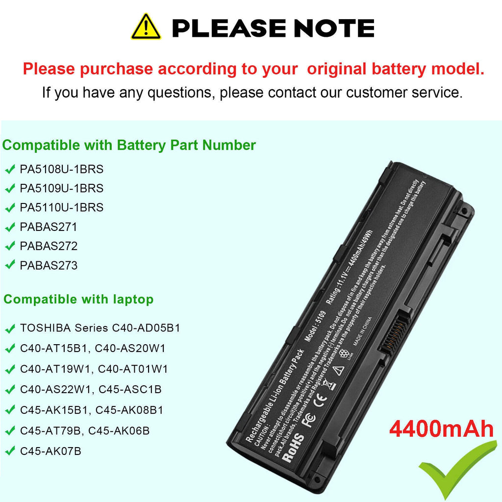 PA5109U-1BRS PA5024U-1BRS Battery For Toshiba Satellite C55 C70 C850 PA5108U NEW