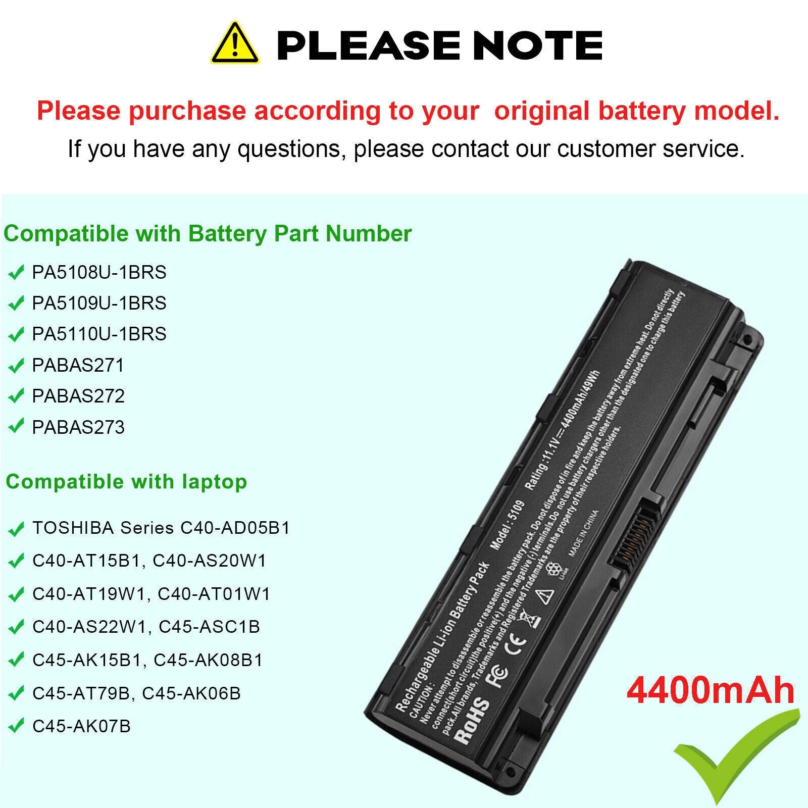 PA5109U-1BRS PA5024U-1BRS Battery For Toshiba Satellite C55 C70 C850 PA5108U NEW