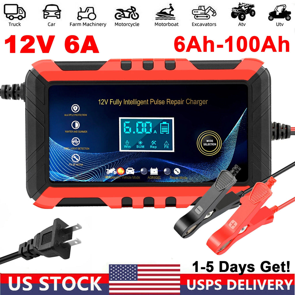 12V 6A Fully-Automatic Smart Car Battery Charger Maintainer Trickle Charger AGM