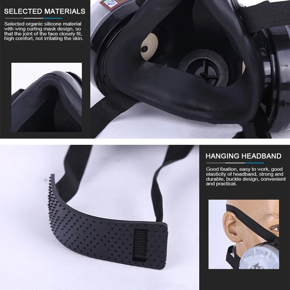 Half Face Gas Mask Dual Filters Respirator with Glasses for Painting Sanding