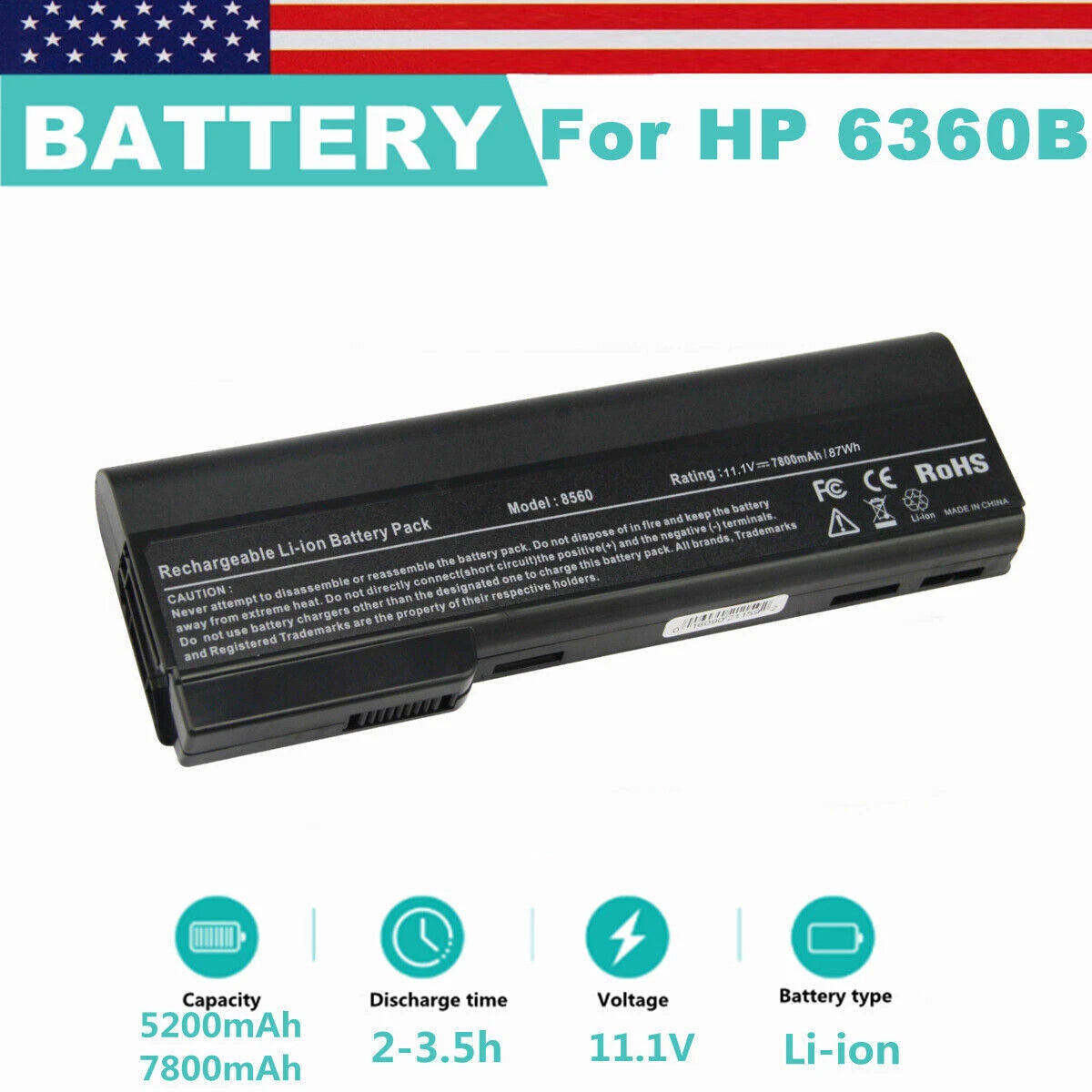 Battery For HP ProBook 6360b 6460b 6465b 6470b 6475b 6560b 6565b 6570b 6/9 Cell