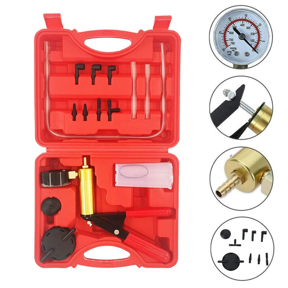 Hand Held Vacuum Pressure Pump Tester Set Brake Fluid Bleeder Bleeding Kit Box