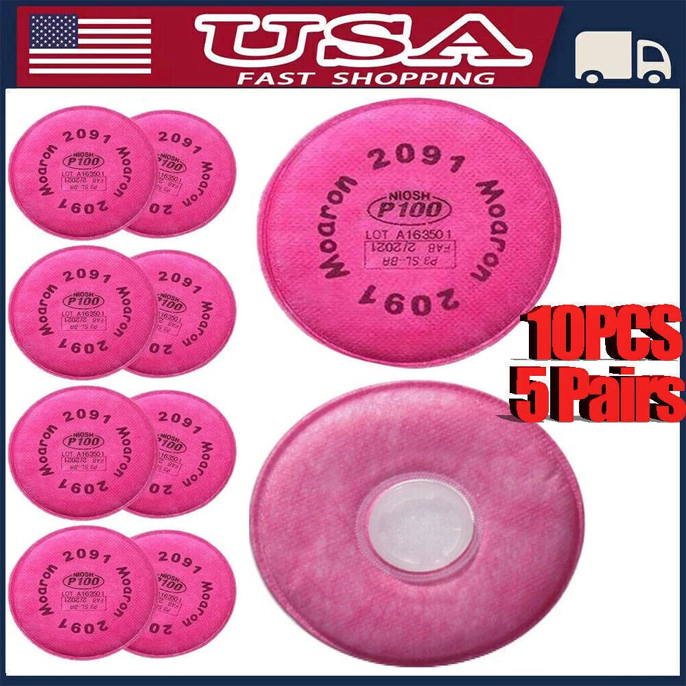 10PCS (5 Pairs) 2091 Filters for 6200 6300 6800 7502 Series Respirator 2091CN
