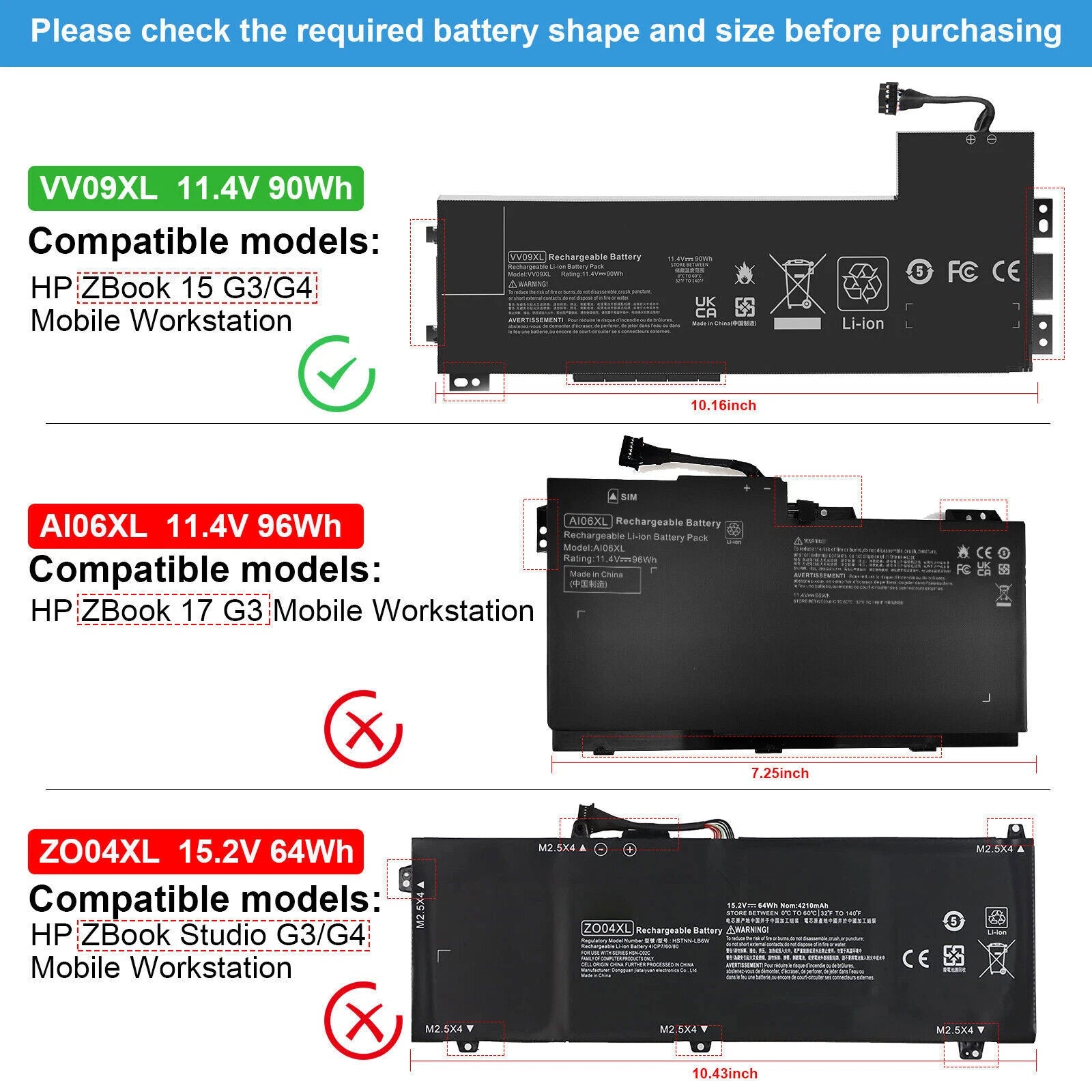VV09XL Laptop Battery for HP ZBook 15 G3 808452-001 808452-002 HSTNN-DB7D