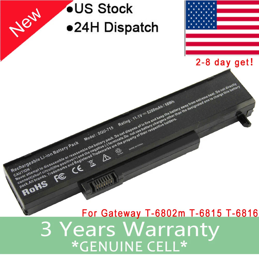 NEW Laptop Battery for Gateway T-6308c squ-715 w35044lb 6501210 6501211 6501212