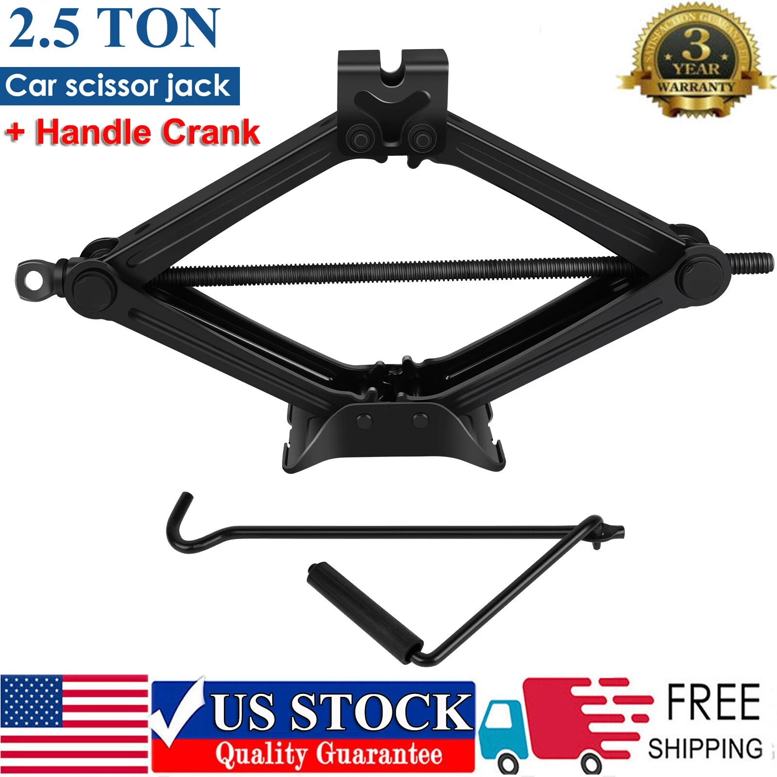 2.5 Ton Scissor Jack Car Van Auto Garage Tire Wheel Lug Handle Crank Tool Kit