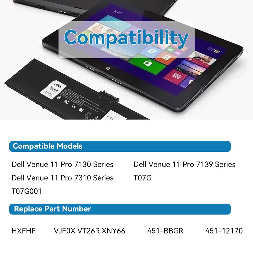 For Dell Venue 11 Pro 7130 7139 36Wh 4cells Battery 7.4V HXFHF VT26R VJF0X XNY66