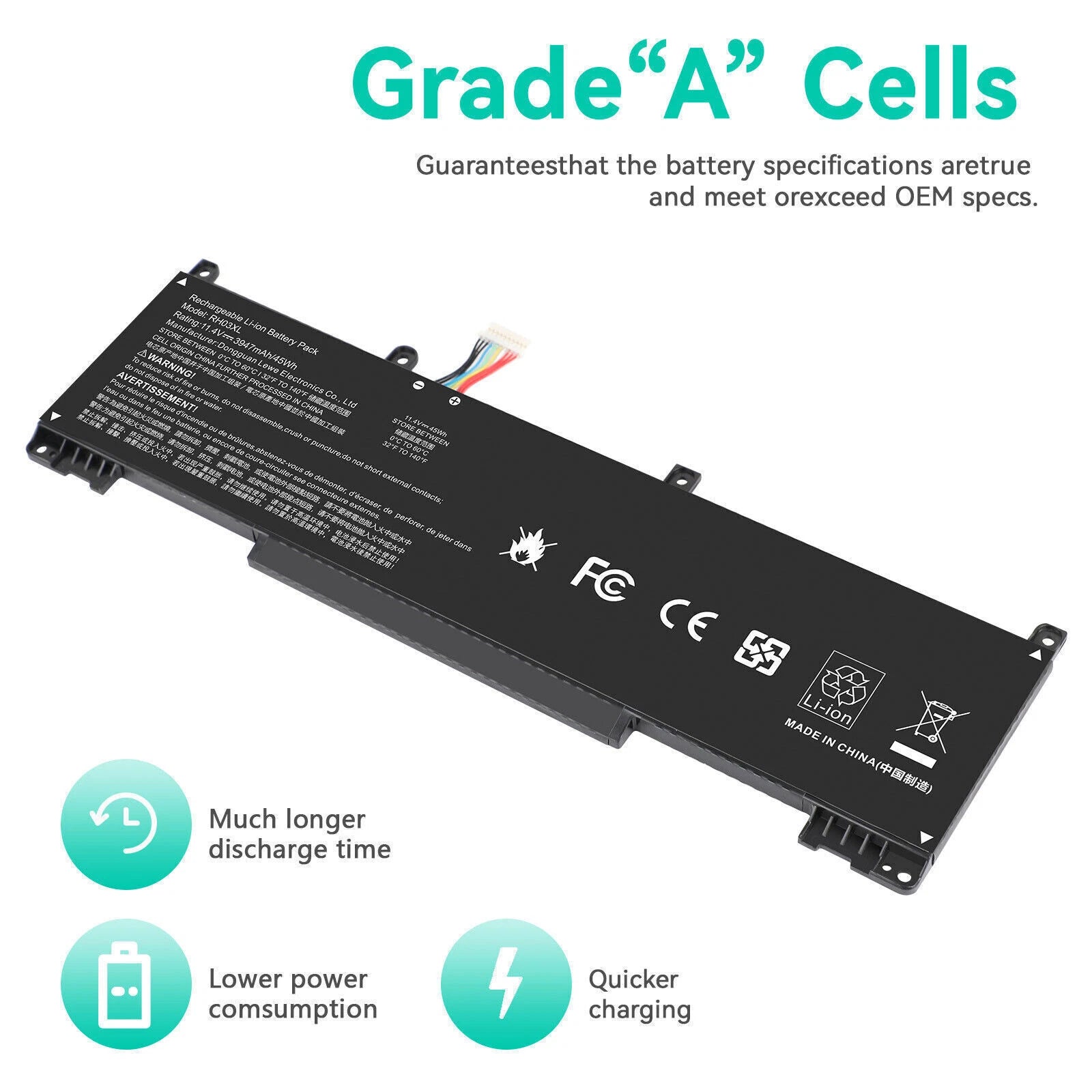 45Wh RH03XL Battery For HP ProBook 430 440 450 630 640 650 G8 HSTNN-OB1T(short)