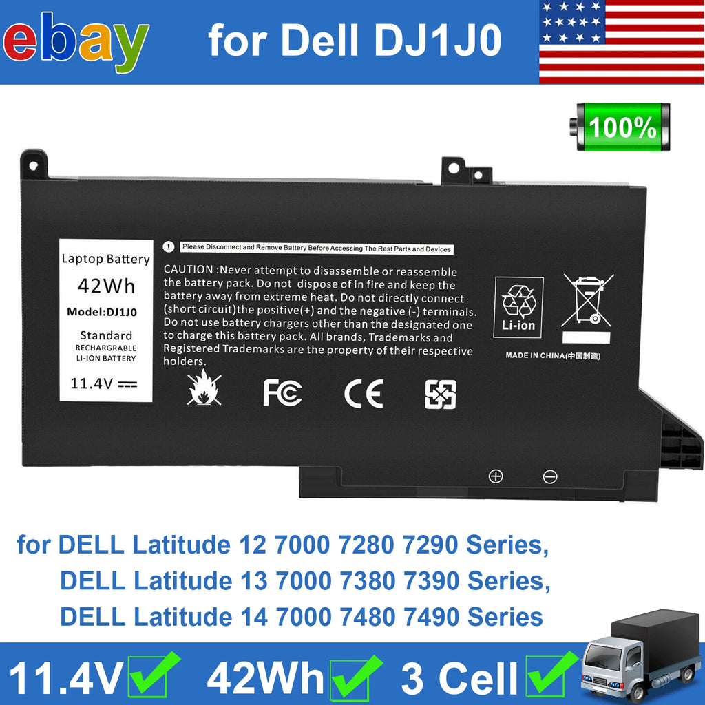 Battery DJ1J0 PGFX4 For Dell Latitude 12 E7280 7290 13 E7380 E7390 14 E7480 7490
