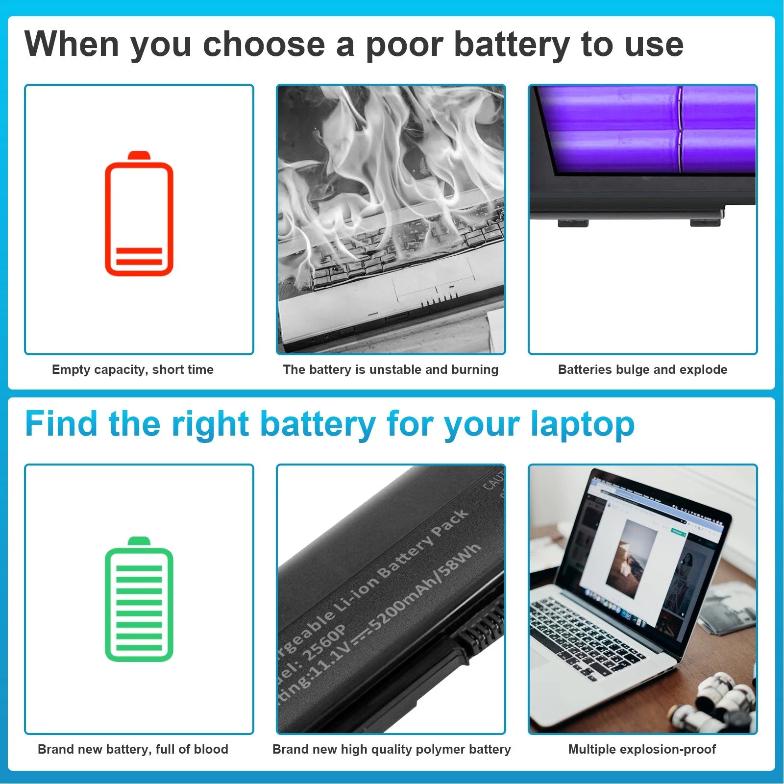 6 Cell Laptop Battery For HP Elitebook HP EliteBook 2560p Series, 2570p Series