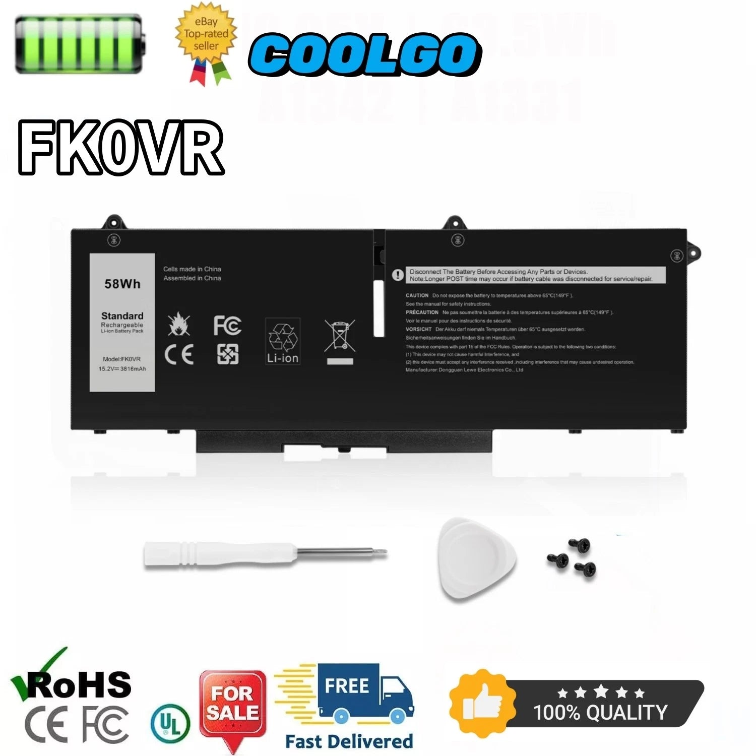 FK0VR 07KRV Battery for Dell Latitude 5330 5430 5530 7430 Precision 3570 H4PVC