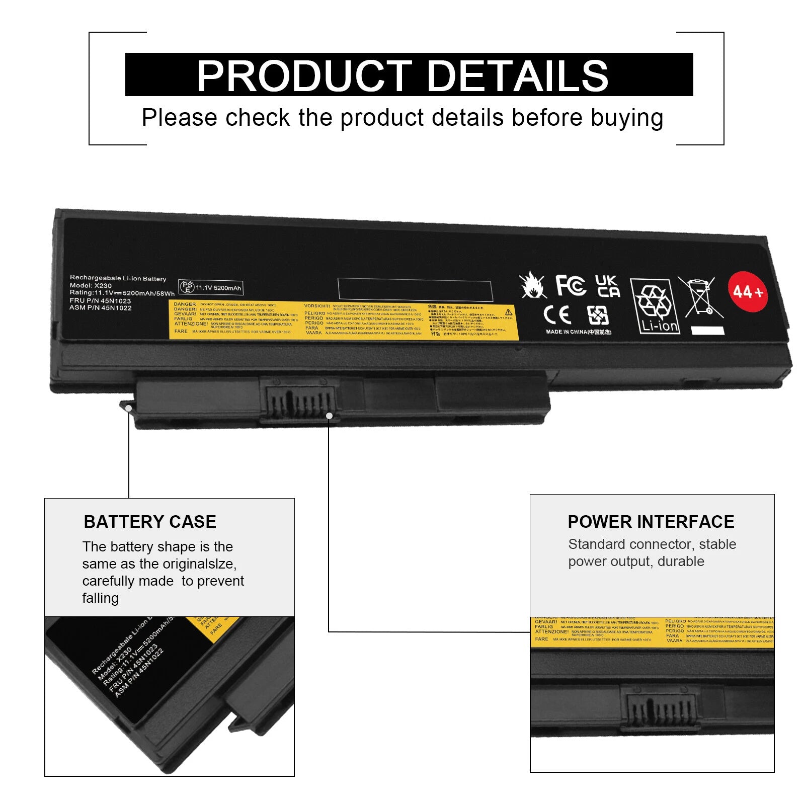 44+ Battery for Lenovo ThinkPad X220 X220i X220s X230 X230i 45N1019 PC 5200mAh