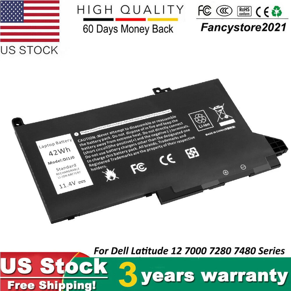 DJ1J0 Battery For Dell Latitude 12 7000 7280 7480 Series PGFX4 ONFOH 451-BBZL