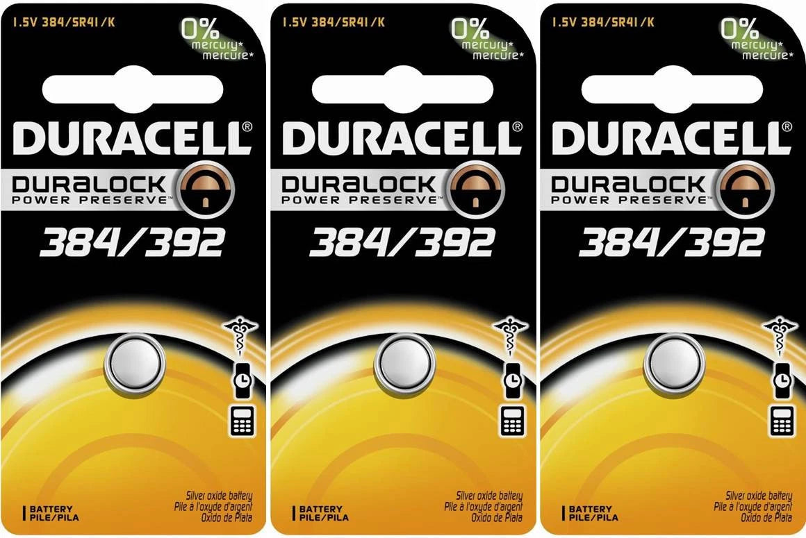 3 Duracell 384 / 392 (192 SR41SW SR41W) Silver Oxide Watch Batteries