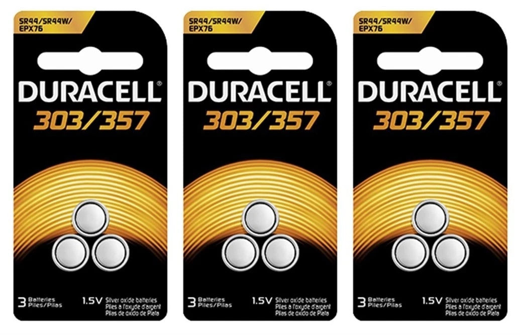 9 Duracell 303 357 Watch and Calculator Batteries (3 x 3 Packs)