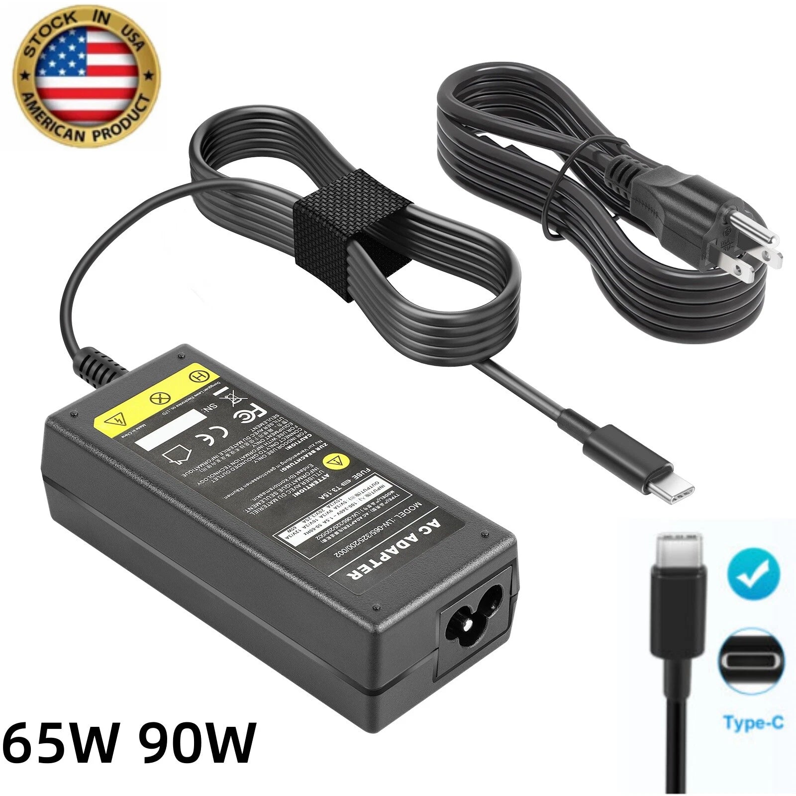 65/90W For Lenovo USB-C Laptop Charger Adapter ThinkPad Moto ZUK Yoga ChromebooK