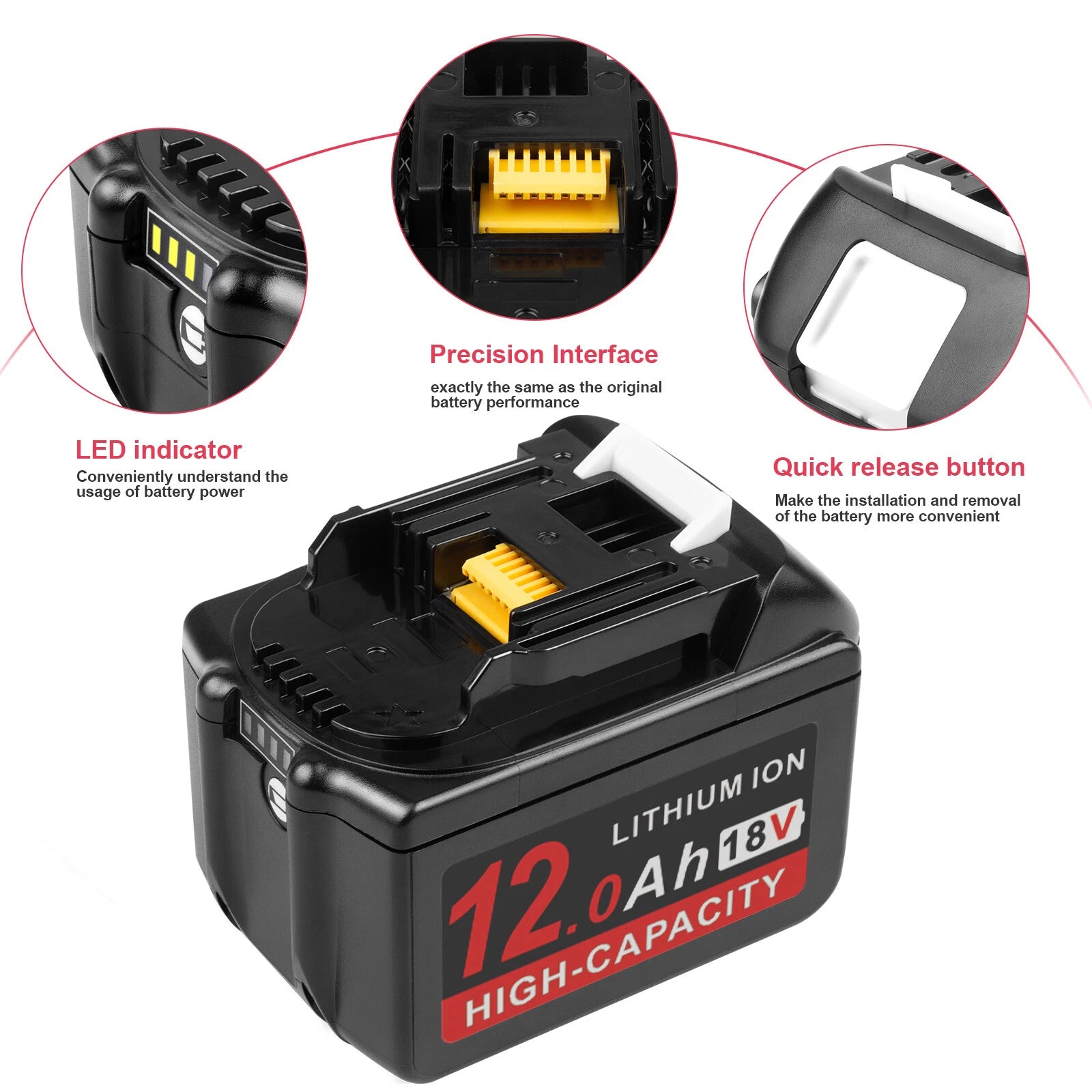 12.0Ah Battery For Makita 18V Lithium ion Battery BL1860B BL1830 BL1850B LED