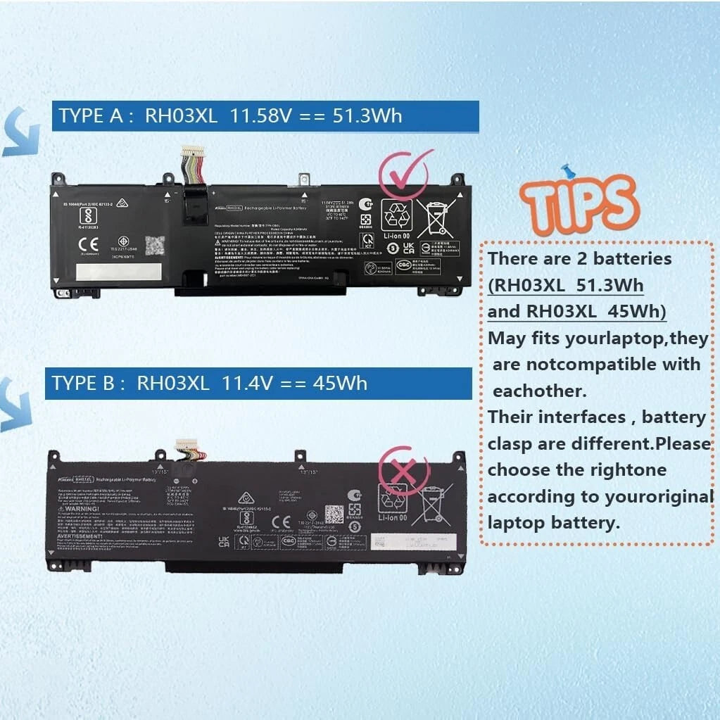 Genuine 51.3Wh RH03XL battery for HP Probook 440 G10/445 G9 G10/450 G10/455 G10