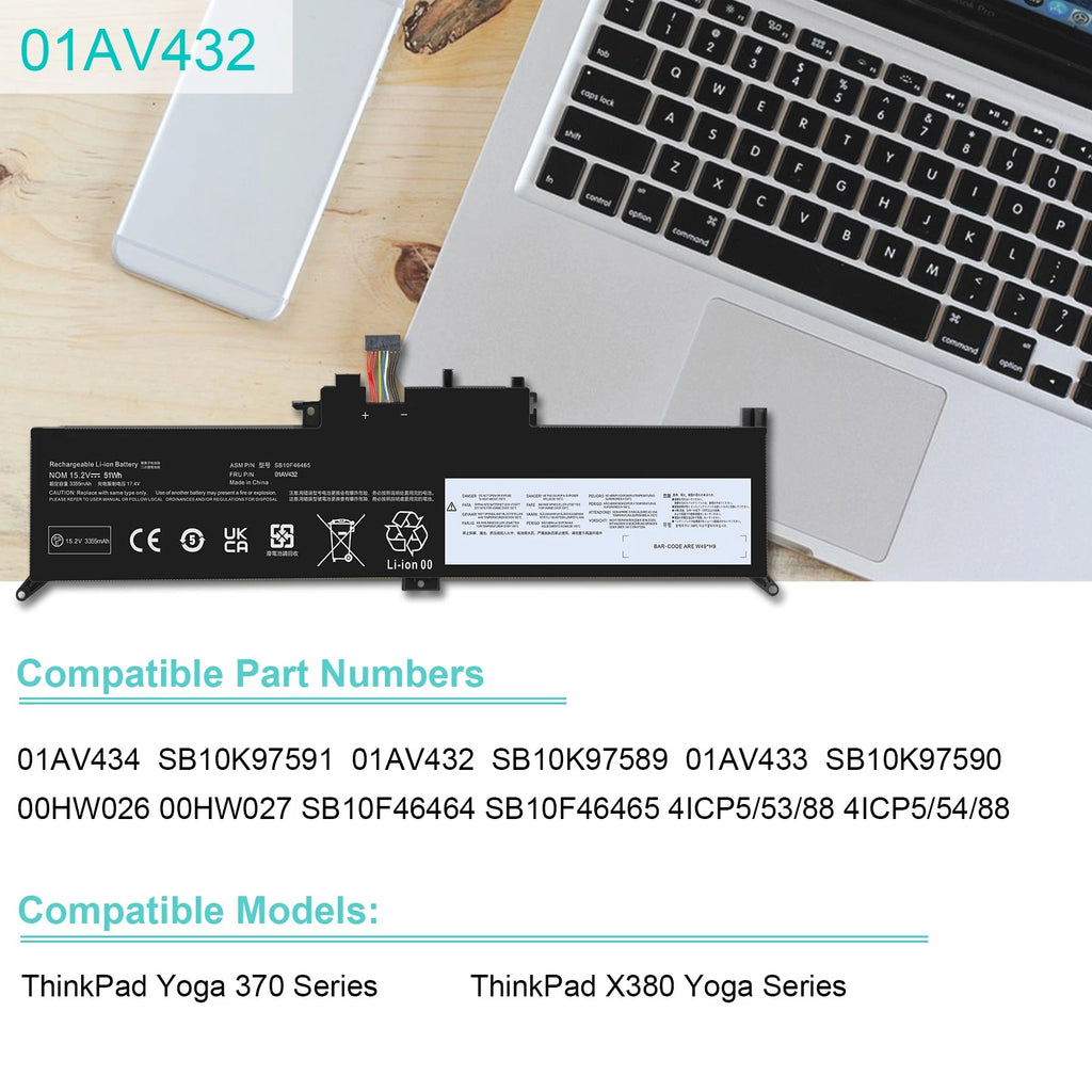 00HW027 01AV433 Battery for Lenovo ThinkPad X380 Yoga 260 370 X380 15.2V