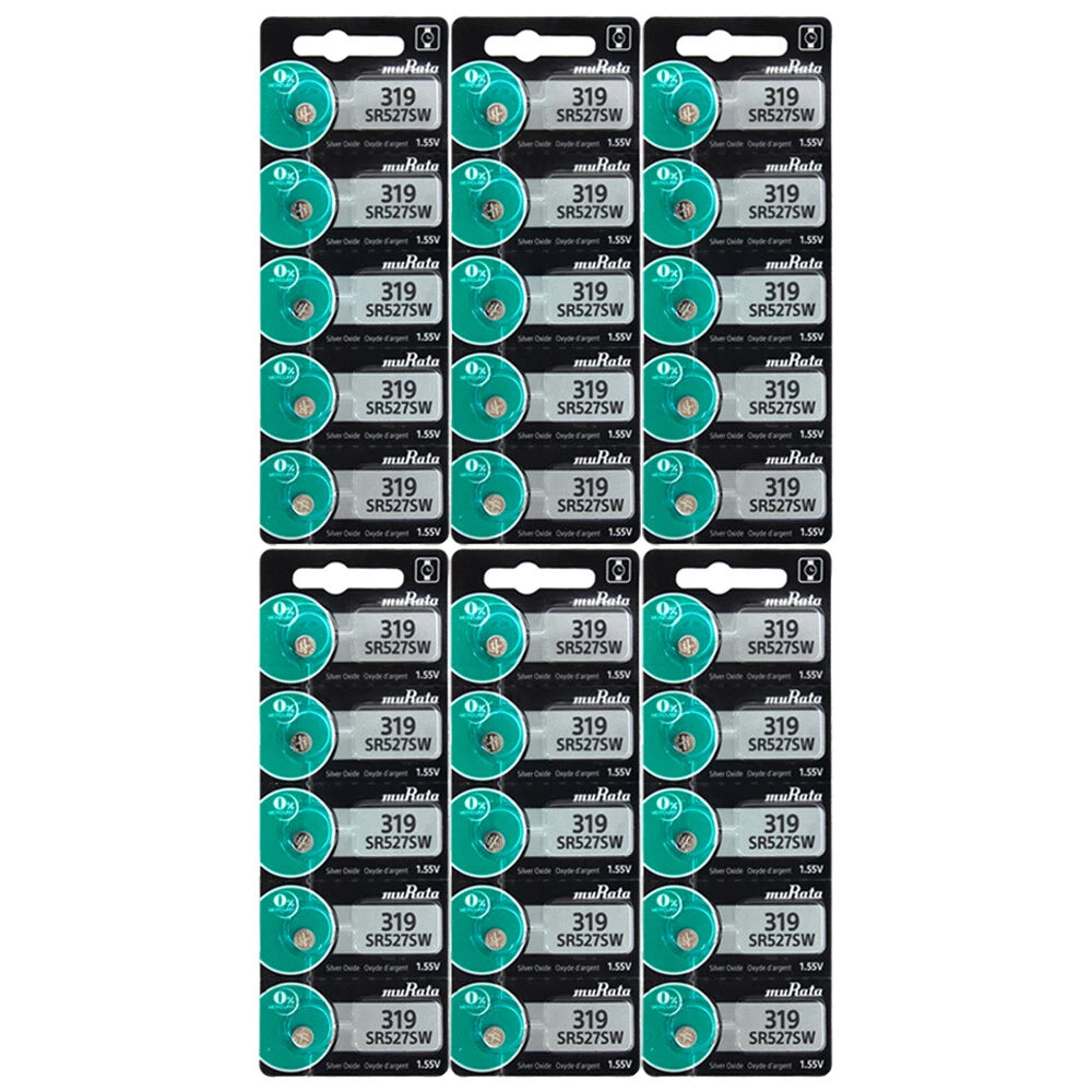 Murata 319 (SR527SW) 1.55V Silver Oxide Watch Battery (30 Pack)