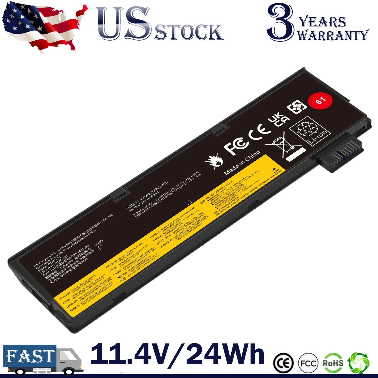 61 Battery For Lenovo Thinkpad T470 T480 T570 T580 P51s P52s 01AV427 01AV423