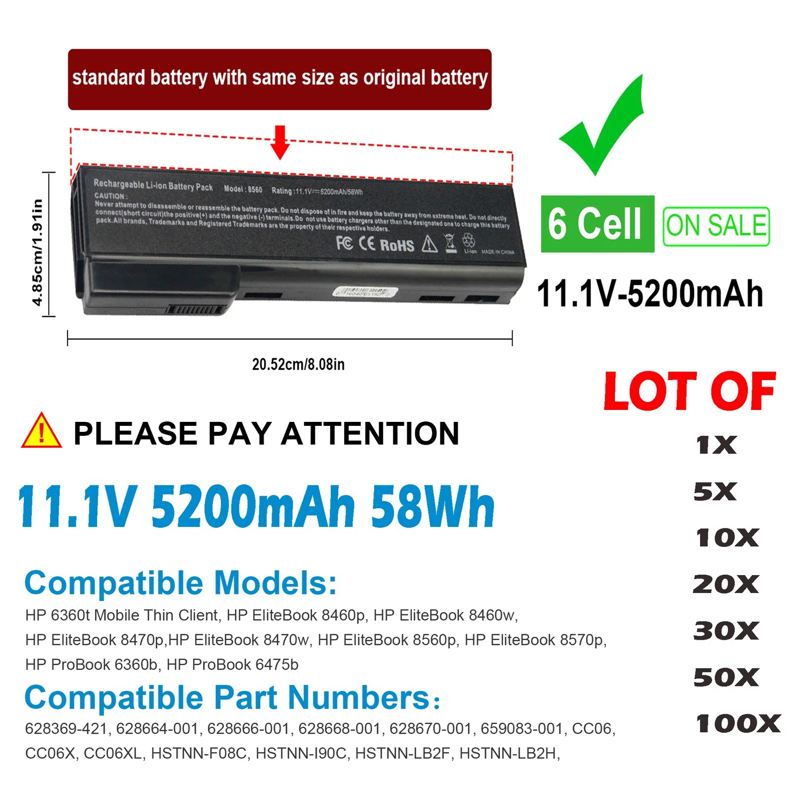 ??LOT OF 6360B Battery For HP ProBook 6460b 6470b 6570b 6360t Mobile Thin Client
