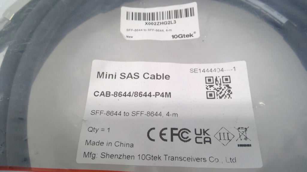 NEW 10Gtek 4m External Mini SAS HD SFF-8644 to SFF-8644 CAB-8644/8644-P4M 26AWG
