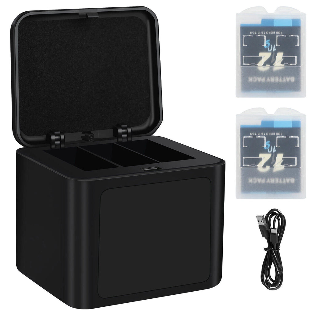 ??For GoPro Dual Battery Charger+2x Battery For GoPro HERO12 HERO11 HERO10 HERO9