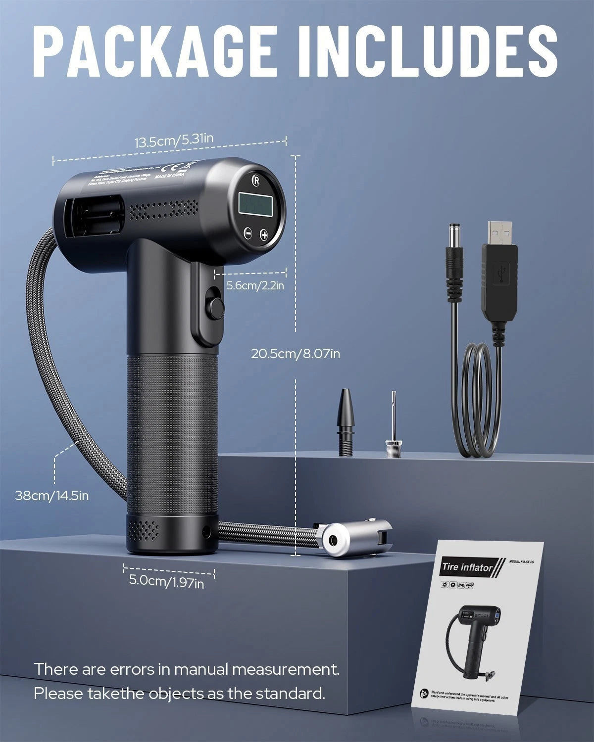 Car Air Compressor USB Rechargeable Cordless Tire Inflator Portable Air Pump