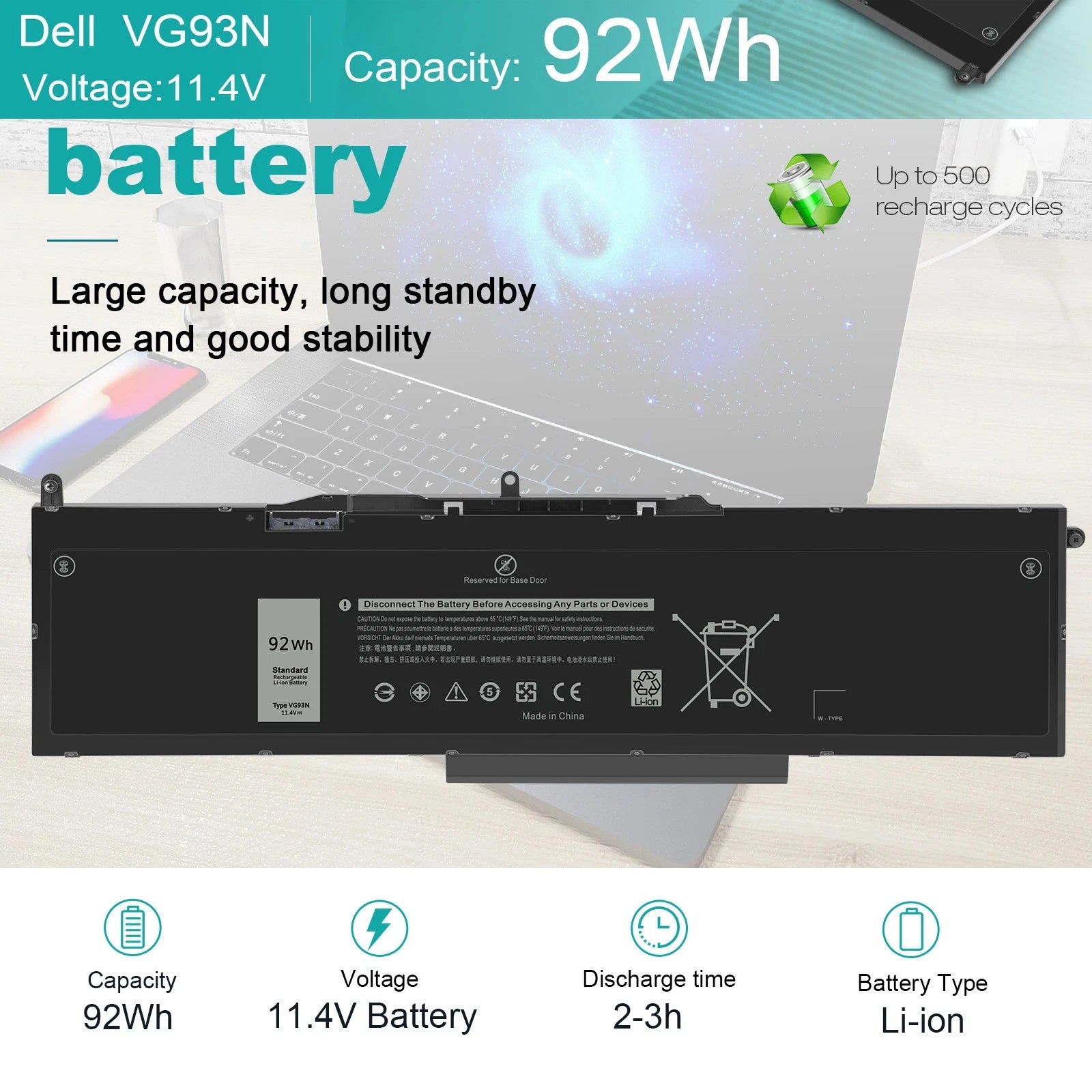 New VG93N 92Wh Battery for Dell Latitude 5580 5591 Precision 15 3520 3530 WFWKK