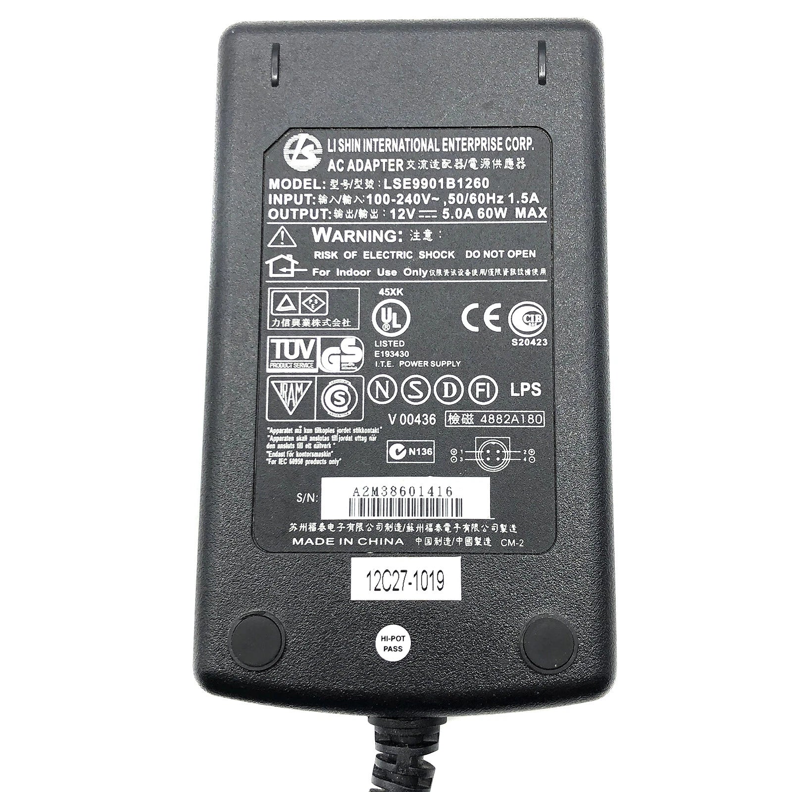 Original 4 Pin 12V Li Shin 0452B1280 AC Adapter Power Supply Charger LCD TV