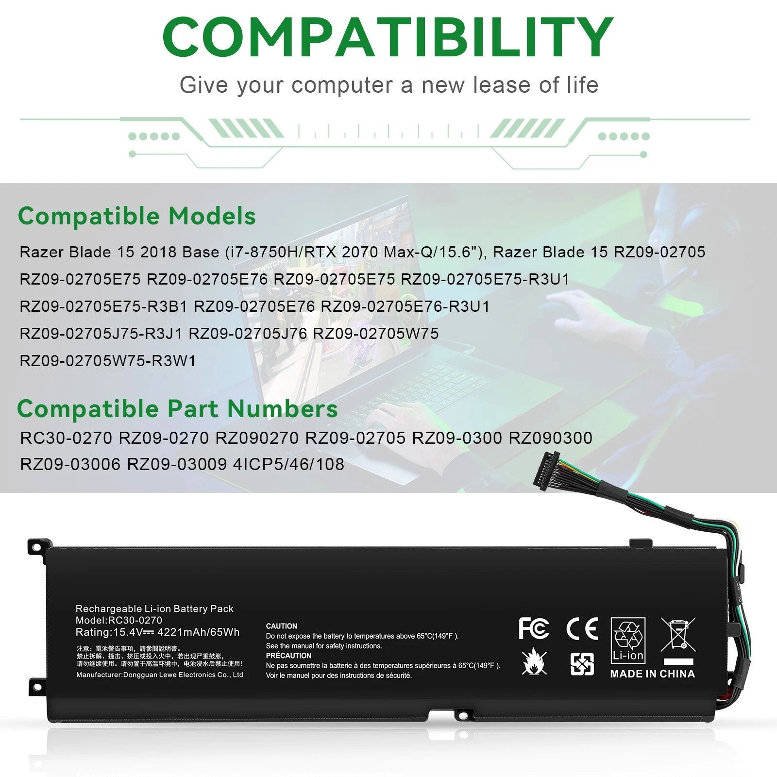 ??RC30-0270 Battery For Razer Blade 15 Base 2018 2019 RZ09-0270 RZ090270 4221mAh