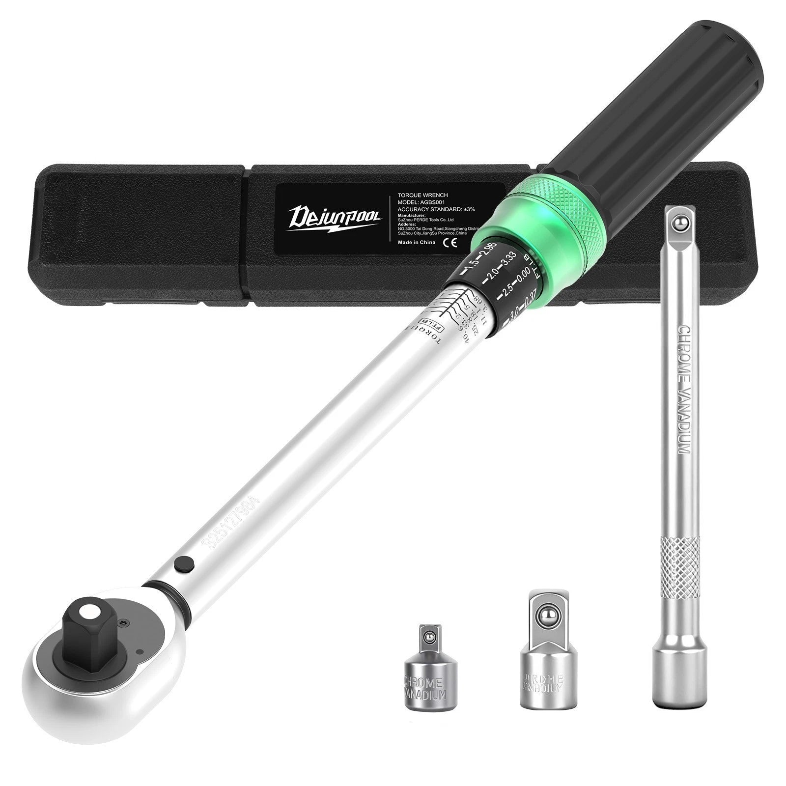 ?3/8" Drive Torque Wrench 3.69-44.3 ft.lb/5-60n.m w/ 1/2'' & 1/4'' Adapter NEW