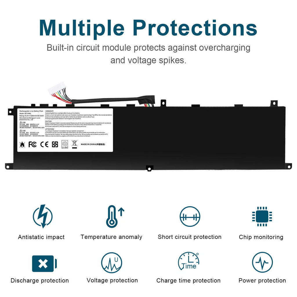 BTY-M6L Battery For MSI GS65 GS75 Stealth 8SE 8SF 8SG 8RF 9SD 9SE Creator BTY-M6