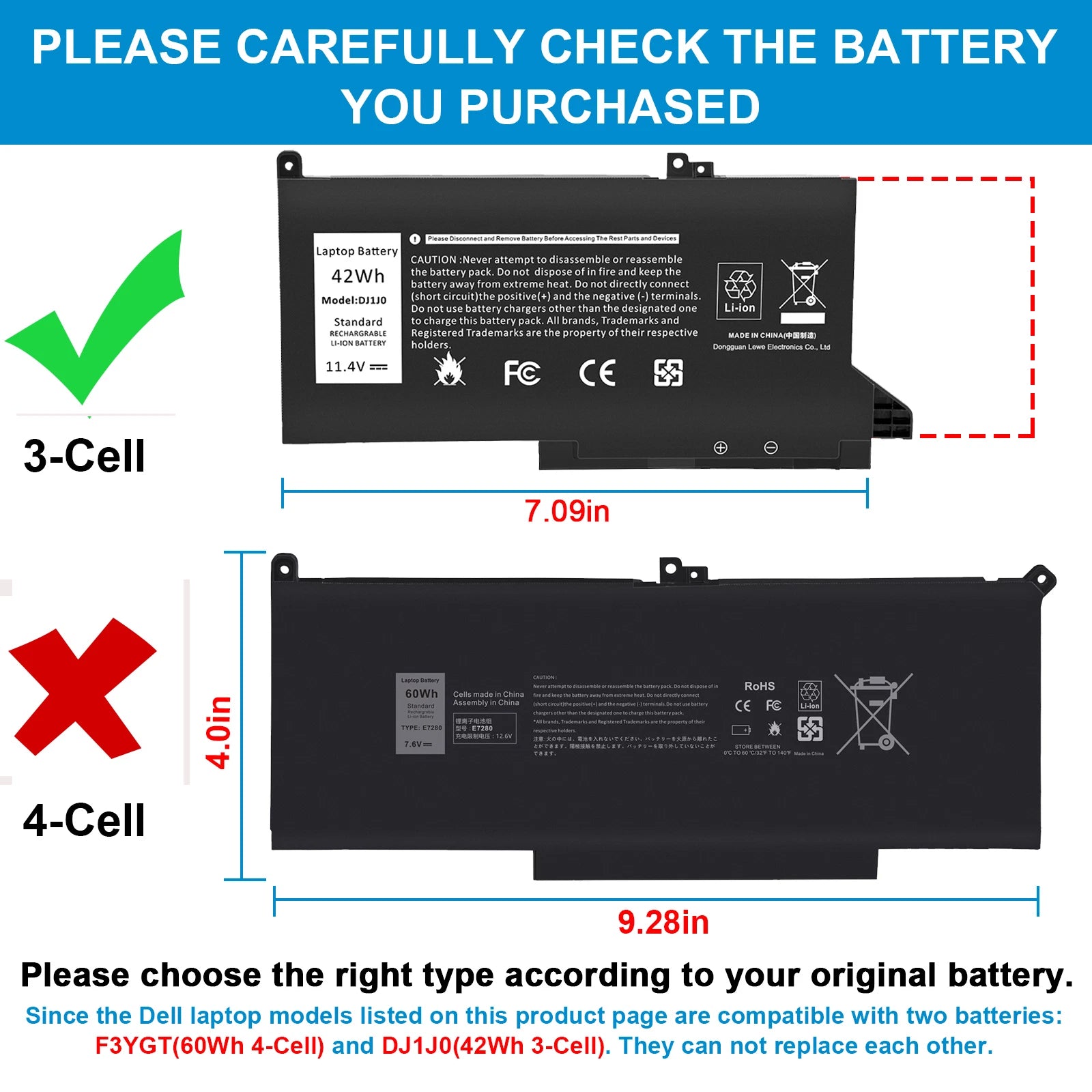 DJ1J0 Laptop Battery for Dell Latitude 12 7280 7290 13 7380 7390 14 7480 7490 US