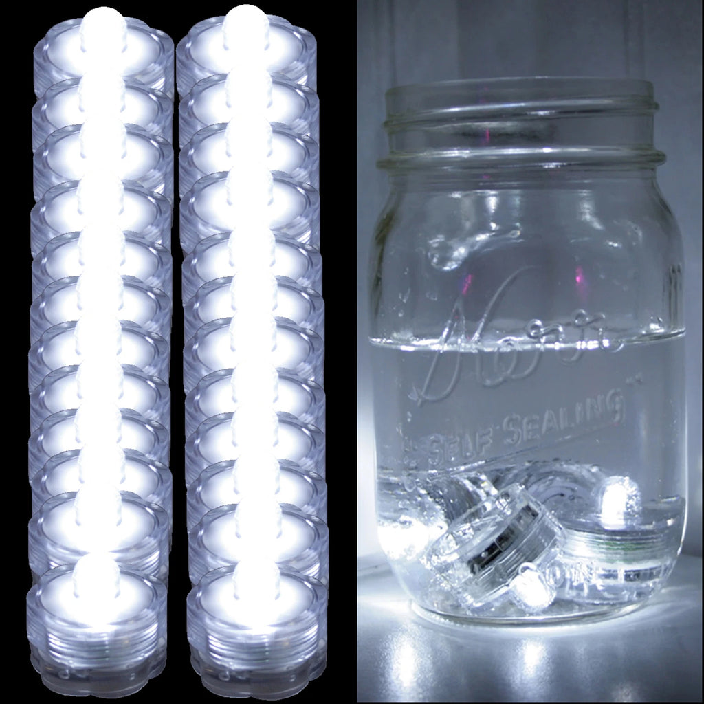 24 Pack~White~Submersible Waterproof Underwater Battery LED Tea Light~Wedding
