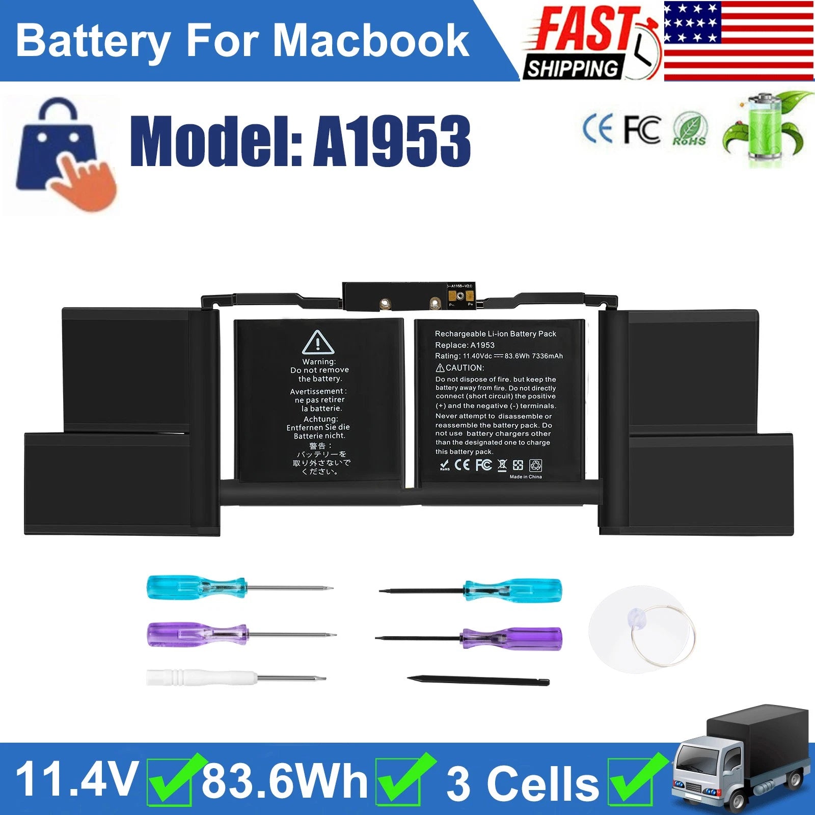 ?A1953 A1990 Battery for Apple MacBook Pro 15 inch Mid 2018 2019 EMC 3215 3359