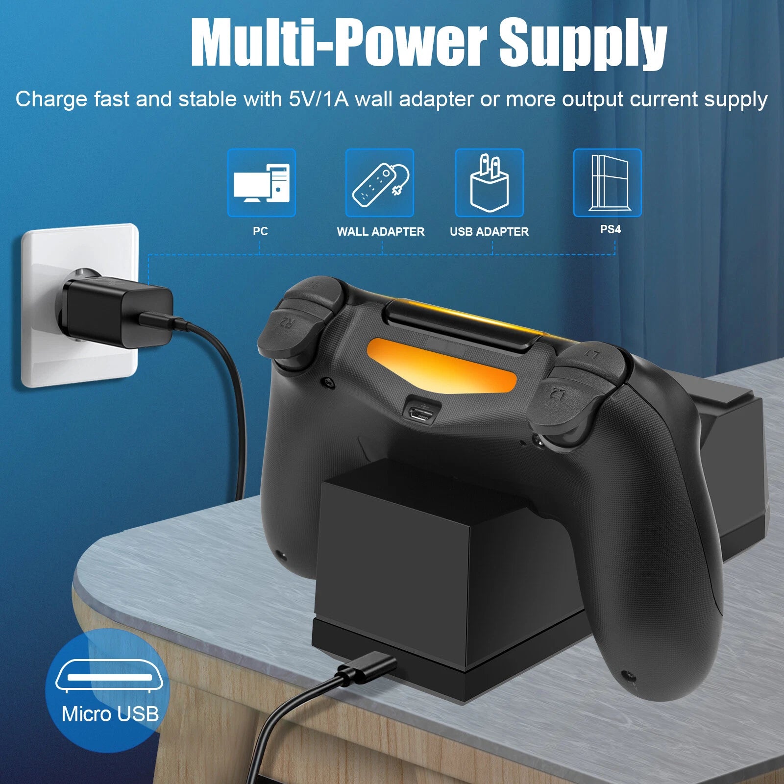for PS4 Slim/Pro Dualshock 4 Controller Charger Charging Dock Station with LED