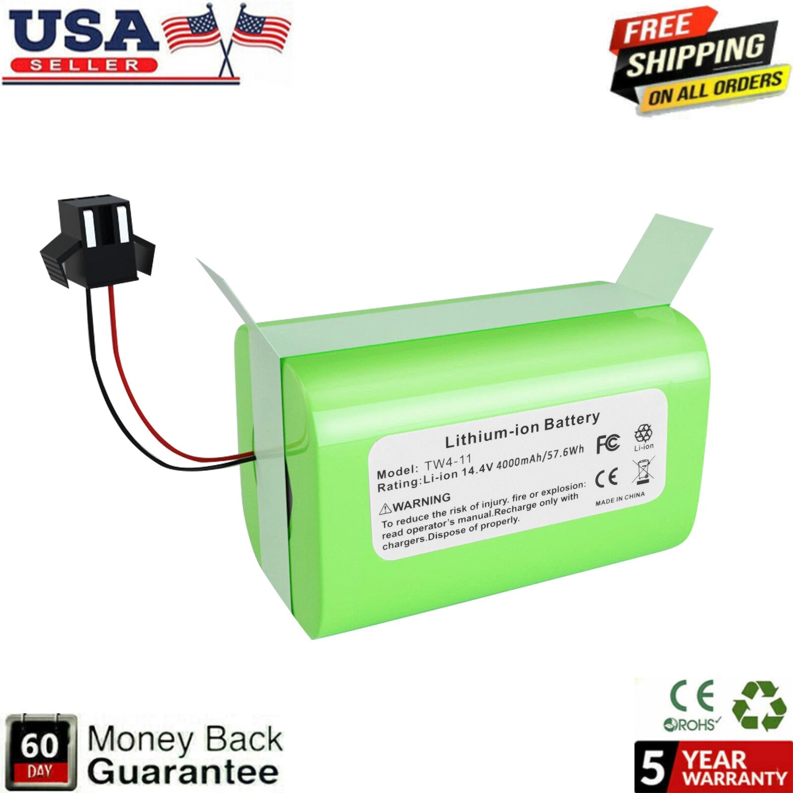 4000mAh Li-Ion Replacement Battery For Eufy 14.4V RoboVac 11 11+ 11S 11C 15C 25C