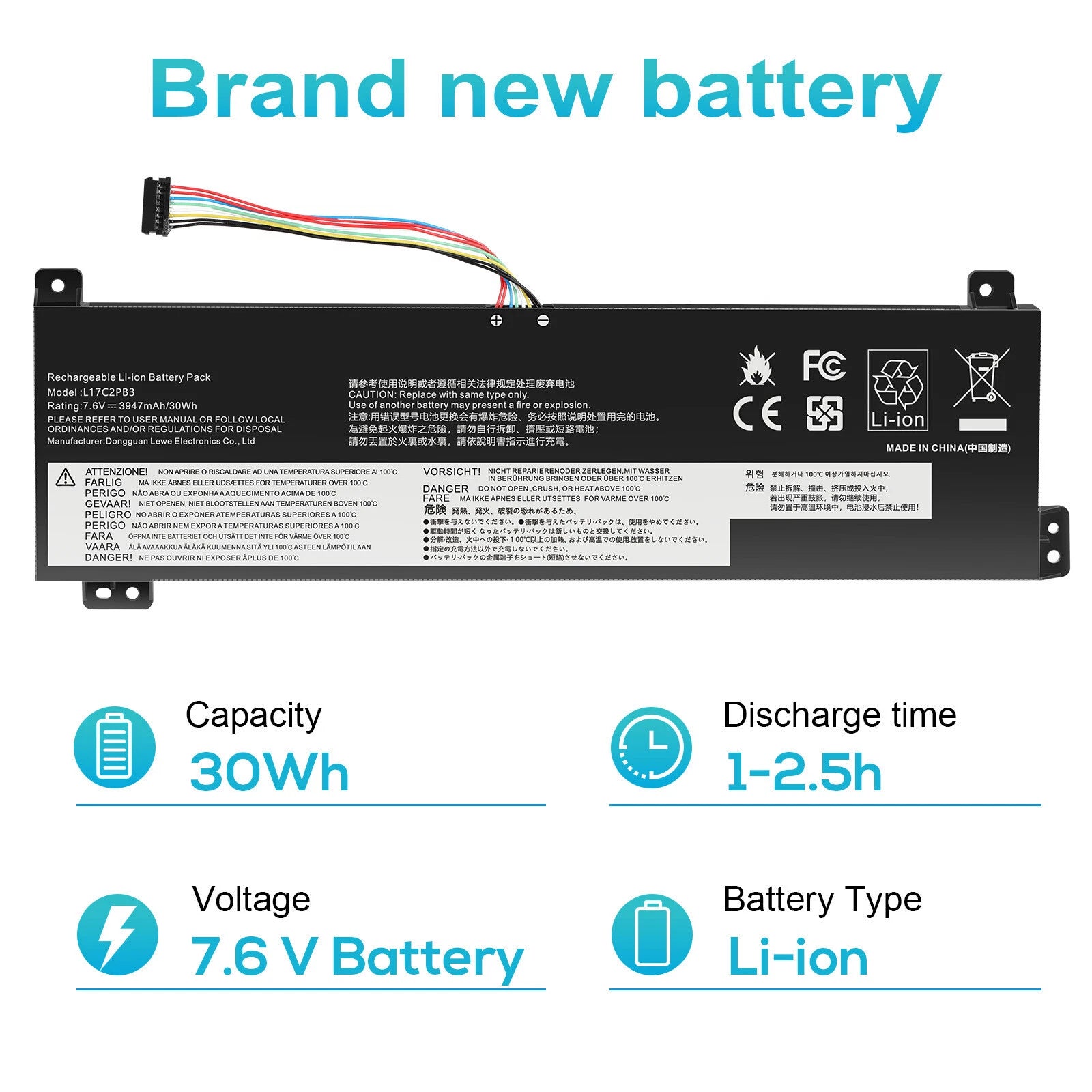 Battery for Lenovo L17L2PB3 L17M2PB3 L17C2PB3 L17M2PB4 V130-15 V330-15IKB 30Wh