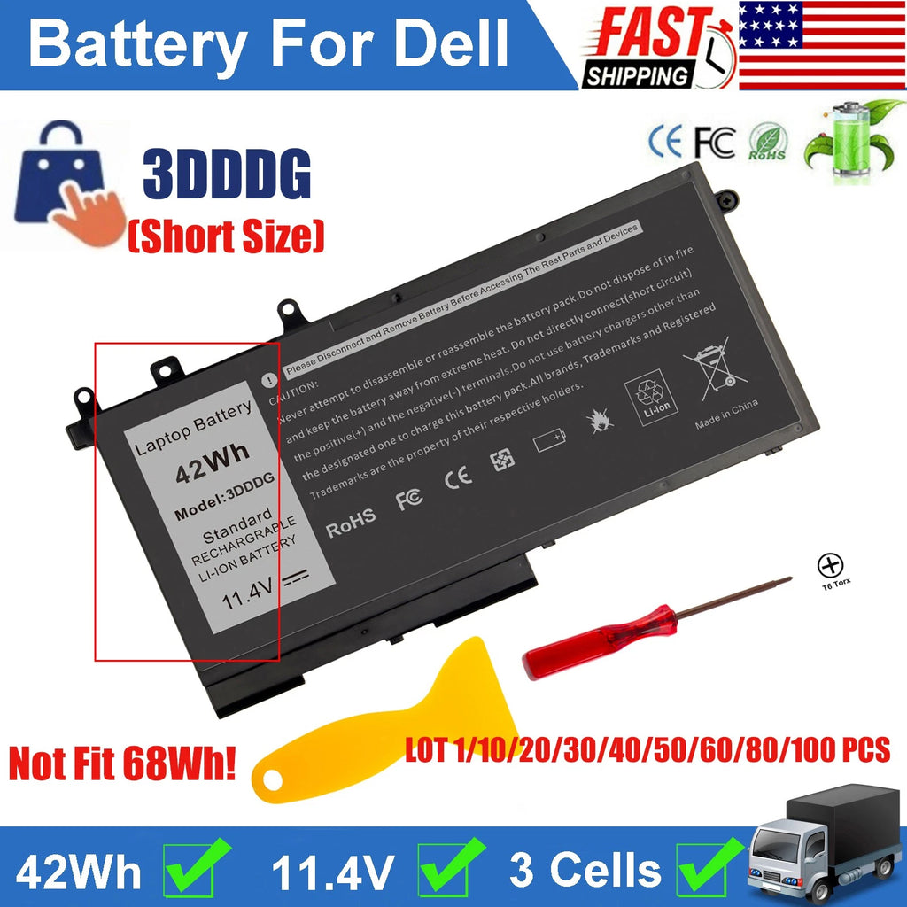 ?LOT 1-100 3DDDG Laptop Battery for Dell Latitude E5280 5290 5480 5580 5590 5591