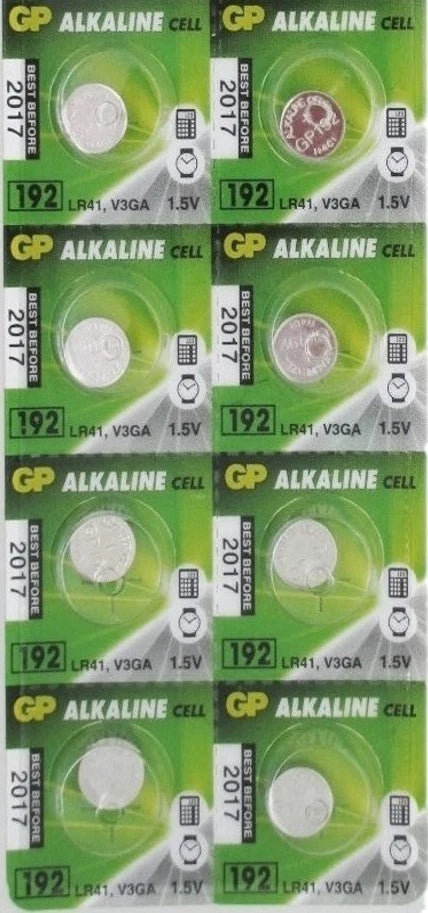 8 Pcs GP192 AG3 LR41 V3GA Alkaline Batteries