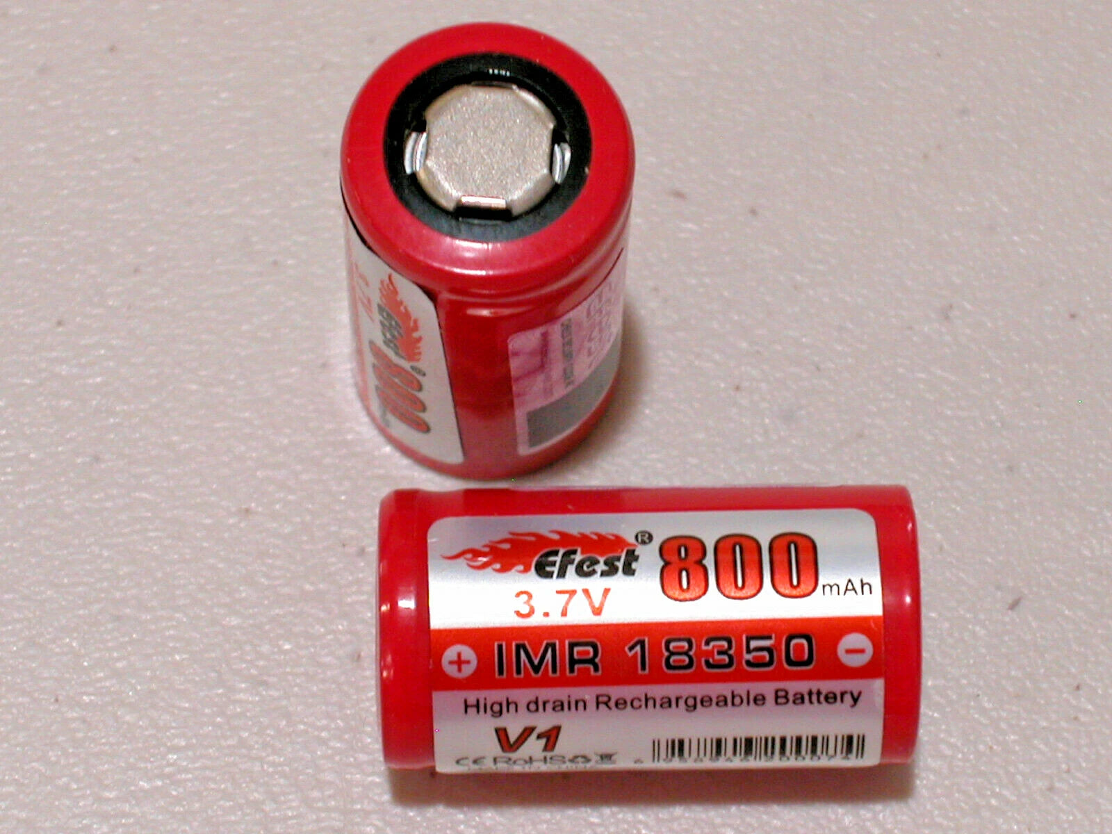 2 pc FLAT TOP EF IMR 18350 BATTERY 3.7v Li-Mn 800mAh HIGH DRAIN 18350 EF
