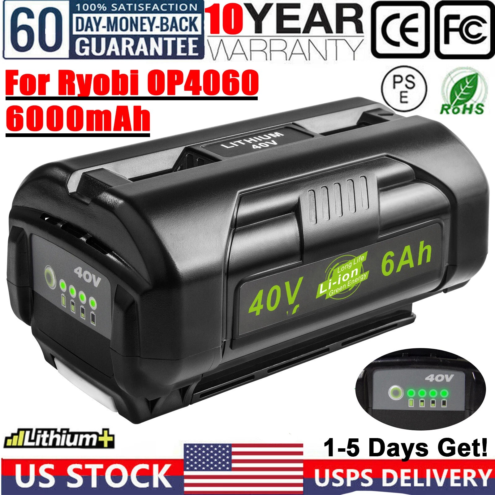 40V For Ryobi OP40261 40 Volt 6.0Ah LI-ION Battery OP40601 OP4050A High Capacity