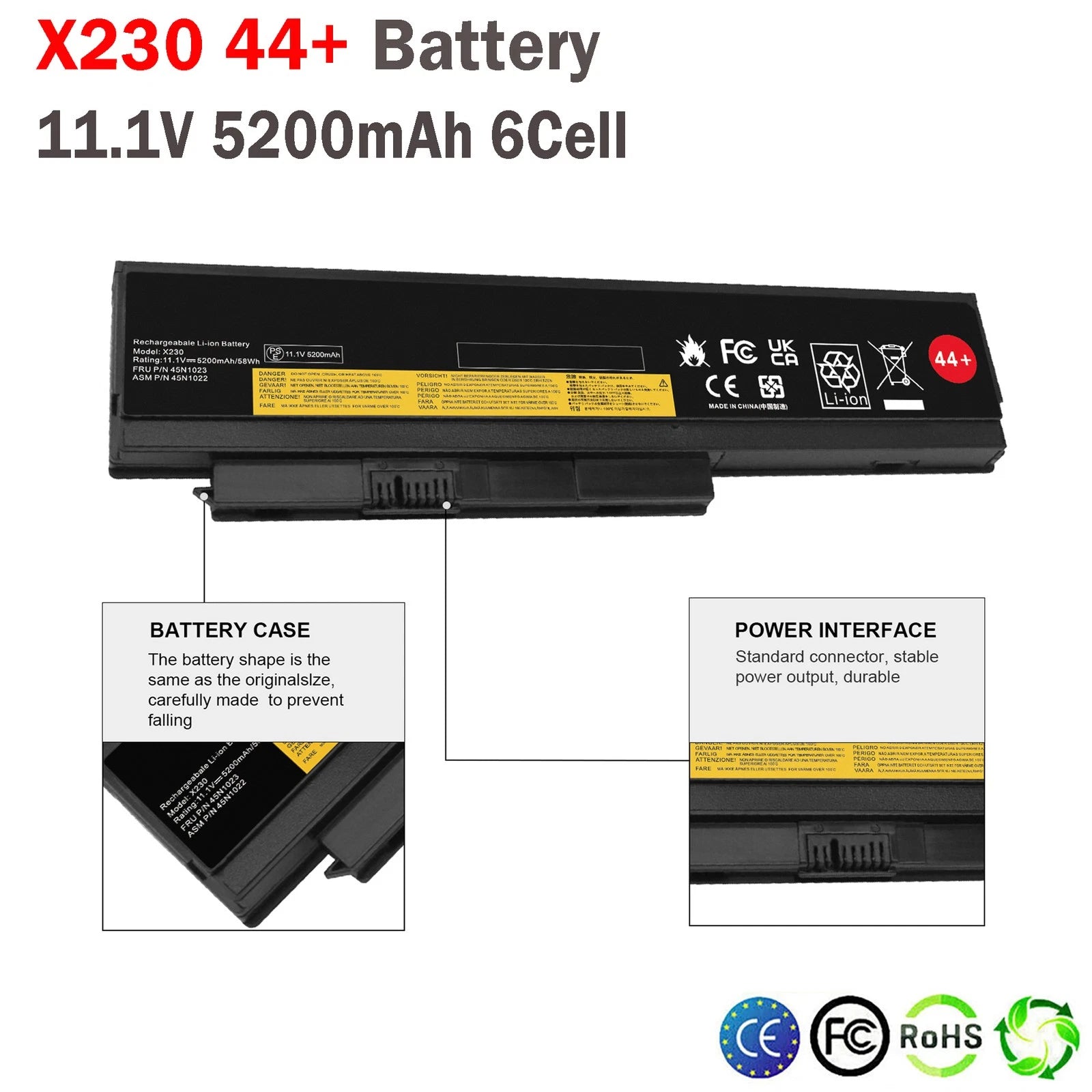 44+ Battery For Lenovo ThinkPad X220 X230 X230i 45N1026 45N1028 5200mAh 6Cell