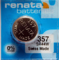 Renata 357 Mercury Free Silver Oxide Watch Battery 1 Pc