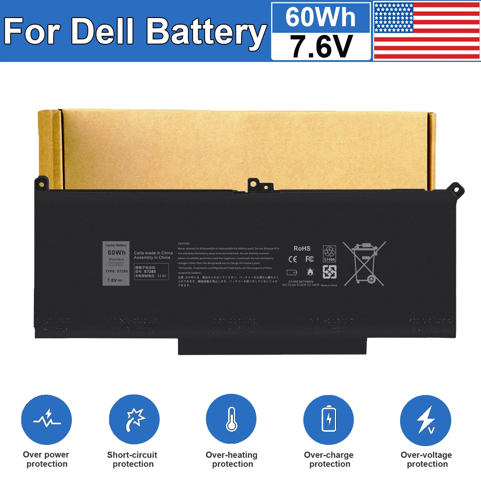 F3YGT/DJ1J0 Battery For Dell Latitude 12 7280 7290 14 7480 7490 E7280 E7290 NEW