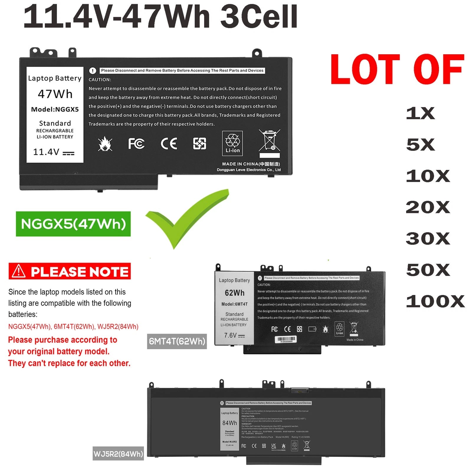 ??LOT NGGX5 Battery For Dell Latitude 14 E5470 5470 15 E5570 5570 P48F Serie 47W