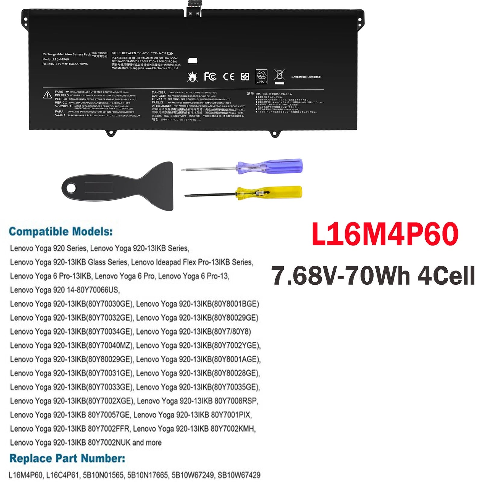 Battery L16M4P60 L16C4P61 For Lenovo Yoga 920 920-13IKB Flex Pro-13IKB 70W 7.68V